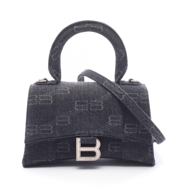 BALENCIAGA HOURGLASS XS Shoulder Crossbody Handbag 592833 denim Black Used Women
