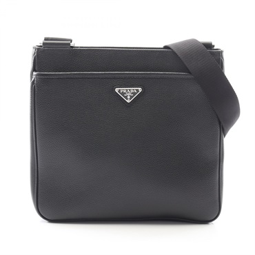 PRADA VITTELO Shoulder Crossbody Bag 2VH019 leather Black logo Used unisex
