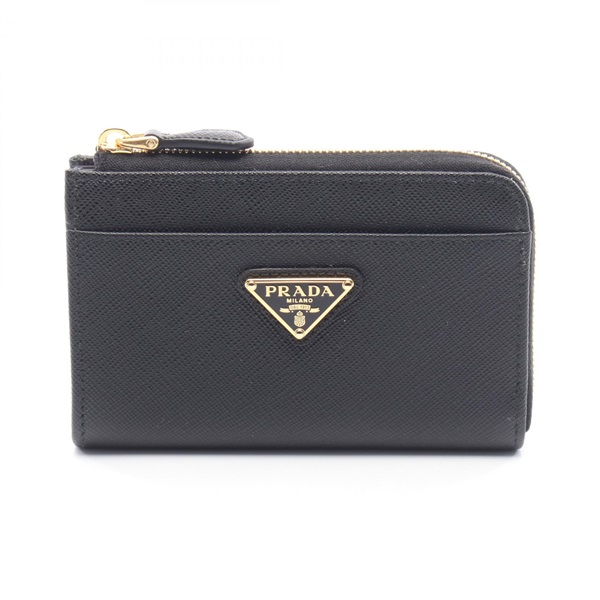 PRADA SAFFIANO TRIANG Coin purse case compact wallet 1PP122 leather Black Used