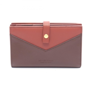 BOTTEGA VENETA Bi-fold wallet 608263 leather Bordeaux Brown Used Women