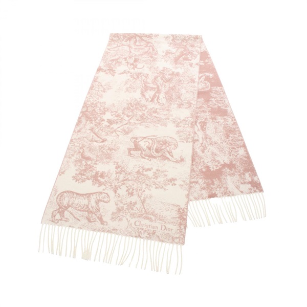 Dior Toile de Jouy Sauvage Scarf wool cashmere White Pink Used Women