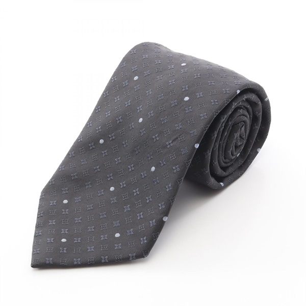 LOUIS VUITTON Monogram Business Formal Tie silk Gray Navy Used mens LV