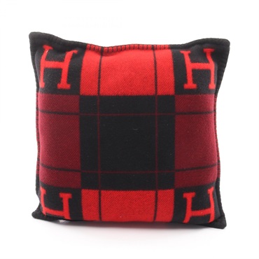 HERMES Avalon PM Cushion Pillow wool cashmere Black Bordeaux Used unisex