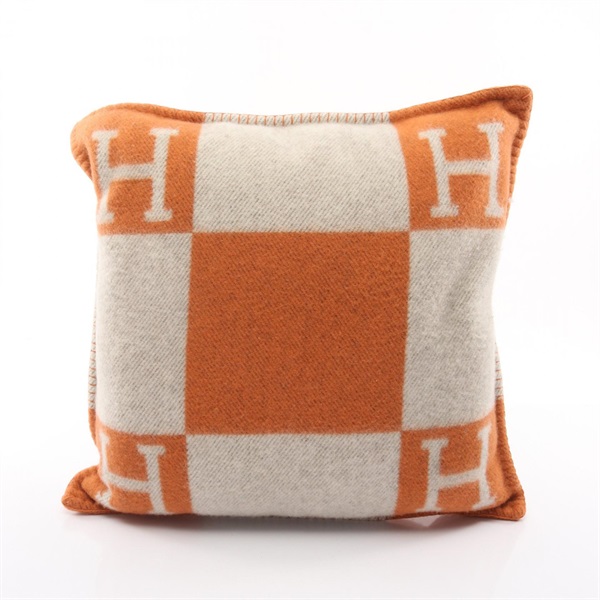 HERMES Avalon PM Ecru Potiron orange cushion wool cashmere Beige Orange Used