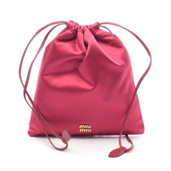 Miu Miu DUCHESSE Drawstring Pouch Case Bag 5NG010 silk leather Red Used Women