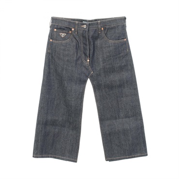 PRADA Triangle Logo Denim skirt cotton Navy #40 Used Women