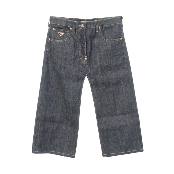 PRADA Triangle Logo Denim skirt cotton Navy #40 Used Women