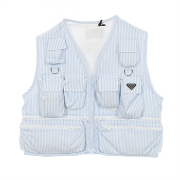 PRADA Stripe Vest SGC499 cotton White Blue Used mens #M