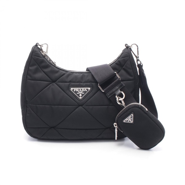 PRADA TESSUTO QUILTING Shoulder Bag 1BC151 Nylon Black Used Women
