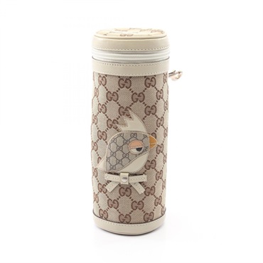 GUCCI Children's GG Canvas Bottle Case cover canvas leather Beige White used
