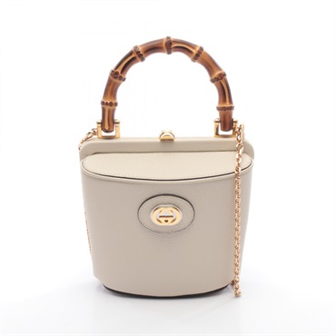 GUCCI Bamboo handle Mini Bucket Handbag 016436 leather Beige used
