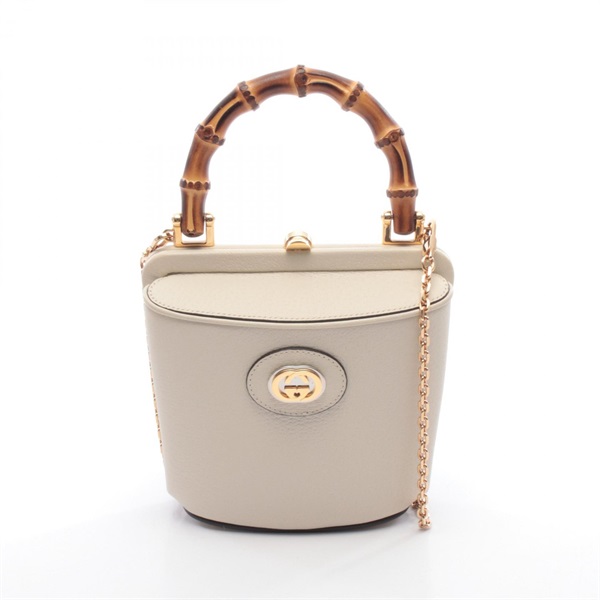 GUCCI Bamboo handle Mini Bucket Handbag 016436 leather Beige used