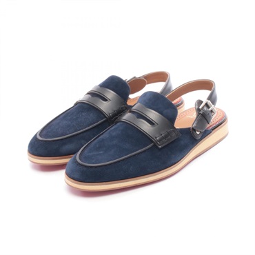 Christian Louboutin Tricoto Flat Sandals Shoes 41 1/2 Suede leather Navy Black