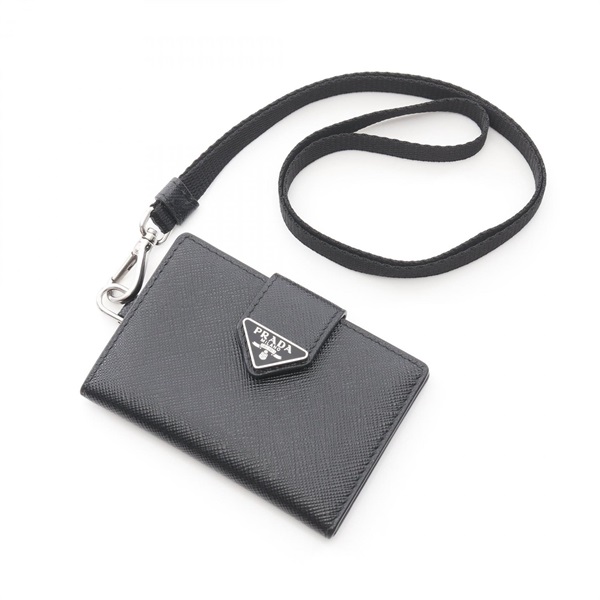 PRADA SAFFIANO TRIANGLE Card Case Holder 2MC088 leather Black Used unisex