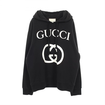 GUCCI Interlocking G Logo Hoodie cotton Black #XL Used mens