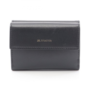 JIL SANDER Tri-fold compact wallet purse leather Black Used unisex