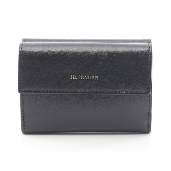 JIL SANDER Tri-fold compact wallet purse leather Black Used unisex
