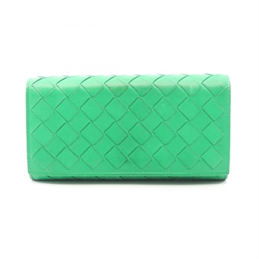 BOTTEGA VENETA Intrecciato Bifold long purse wallet leather Green Used Women