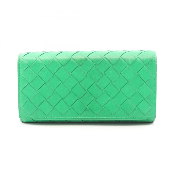BOTTEGA VENETA Intrecciato Bifold long purse wallet leather Green Used Women