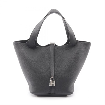 HERMES Picotin Lock MM Tote Handbag Clemence leather Black SHW Women K