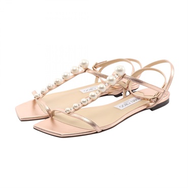 JIMMY CHOO AMARI FLAT Sandals #37 shoes leather Gold Used Women