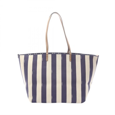 FENDI LARGE ROLL Tote Bag 8BH425 canvas leather Beige Navy Used Women