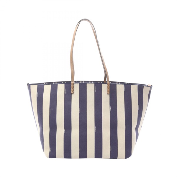FENDI LARGE ROLL Tote Bag 8BH425 canvas leather Beige Navy Used Women