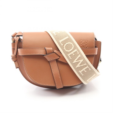 LOEWE Gate Dual Mini Shoulder Crossbody Bag leather Brown Used Women