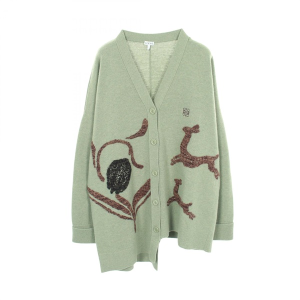 LOEWE Asymmetrical Bambi Jacquard V-neck cardigan wool Green Used Women size M