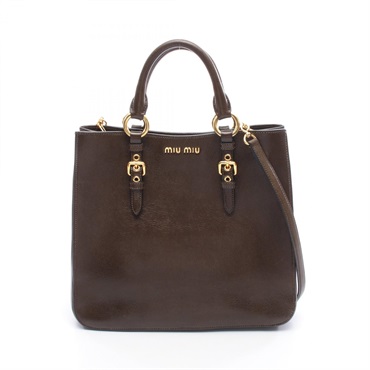Miu Miu MADRAS shoulder crossbody Tote Bag RN0881 leather Brown Used Women