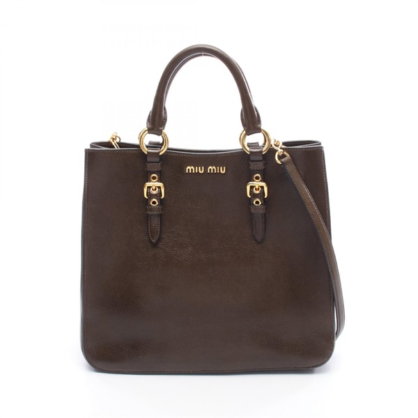Miu Miu MADRAS shoulder crossbody Tote Bag RN0881 leather Brown Used Women