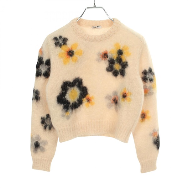 Miu Miu Sweater knit MML344 wool Mohair/Nylon Beige Multicolor #38 Used Women