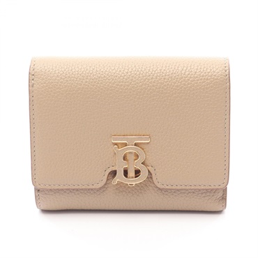BURBERRY TB Tri-fold compact purse wallet leather Beige Used Women