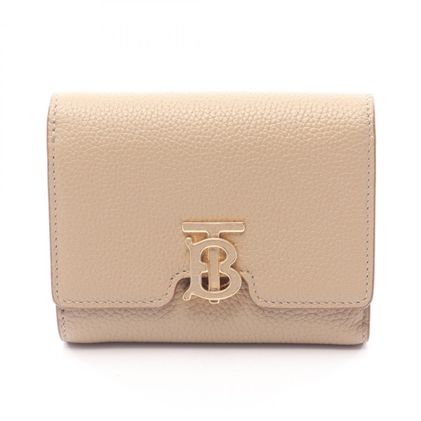 BURBERRY TB Tri-fold compact purse wallet leather Beige Used Women