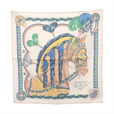 HERMES Petit Carre 45 HARNAIS DE COEUR Scarf Wrap silk silk cashmere Beige Used