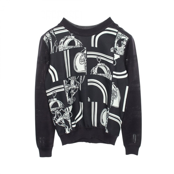 HERMES Twill Laine En Desordre Finesse knit silk Navy #36 Used Women