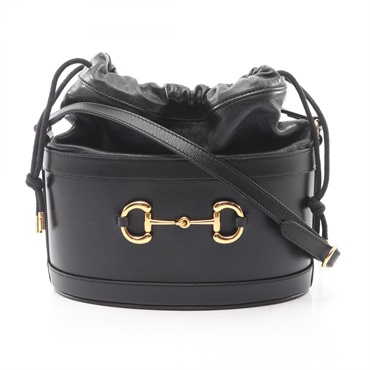 GUCCI Horsebit bucket Crossbody Shoulder Bag 602118 leather Black Used Women