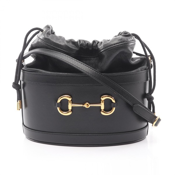 GUCCI Horsebit bucket Crossbody Shoulder Bag 602118 leather Black Used Women
