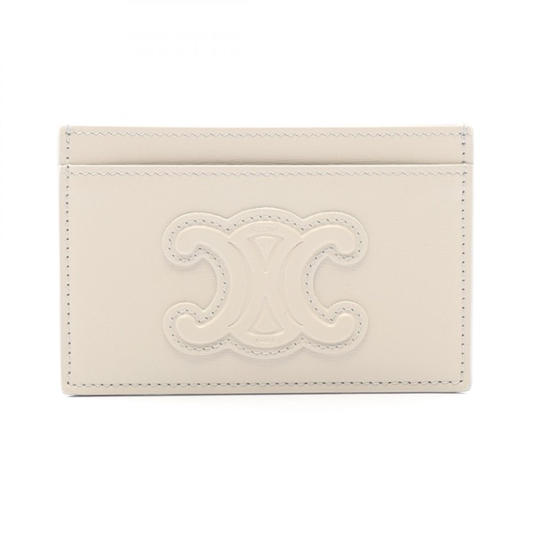 CELINE Triomphe Card Case leather Gray Used Women