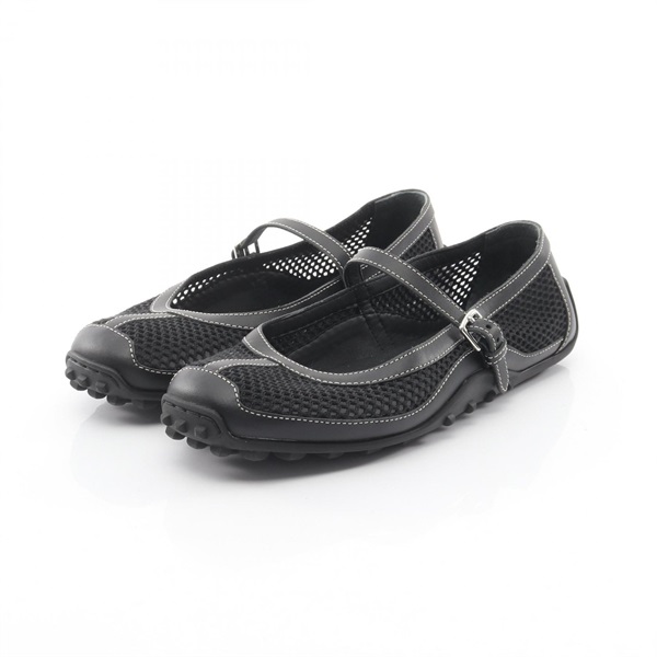 HERMES Kichu pumps Flats 251170Z leather Fabric Black #36.5 Used Women