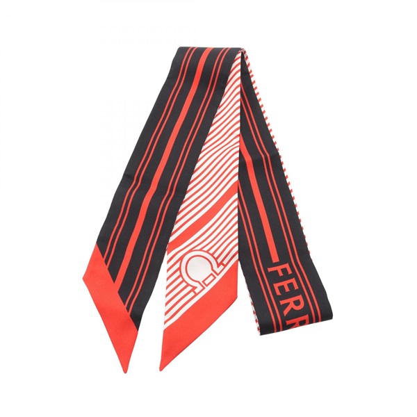 Salvatore Ferragamo Bandeau Gancini Stripe Scarf Wrap silk Black Red White Used