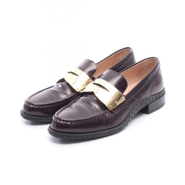 TOD'S Plate Loafers Shoes #38 leather Bordeaux Used Women