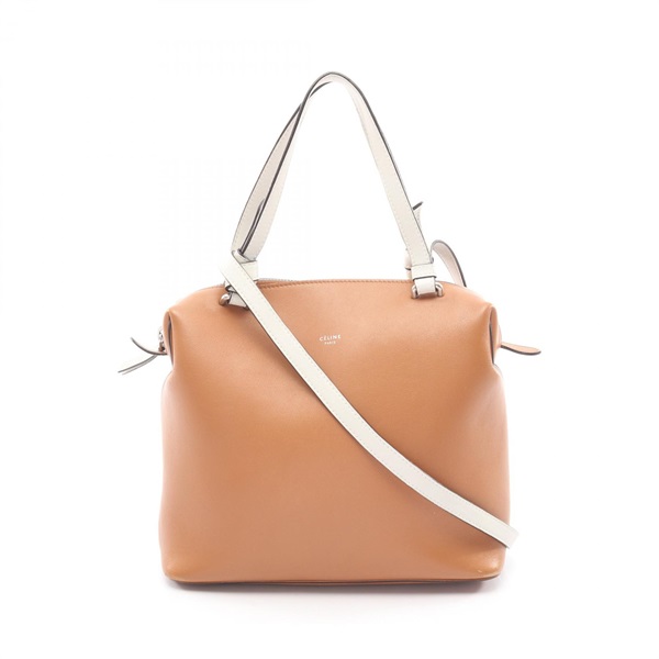 CELINE Small soft cube Hand Shoulder Bag crossbody leather Brown White Used