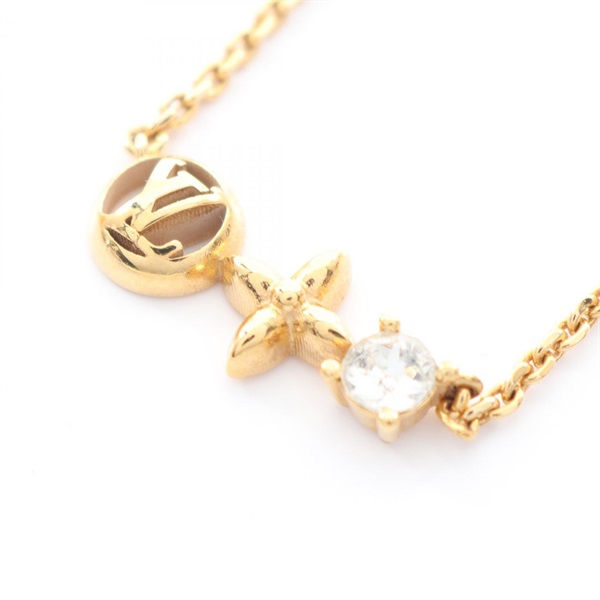 LOUIS VUITTON Petit Louis Necklace Pendant Gold Plated Rhinestone Used Women LV