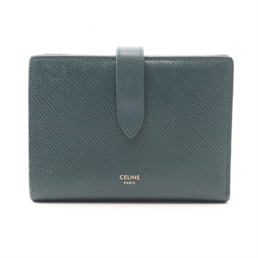 CELINE Medium Strap Bi-fold wallet 10B643BFP leather Green Used Women Logo