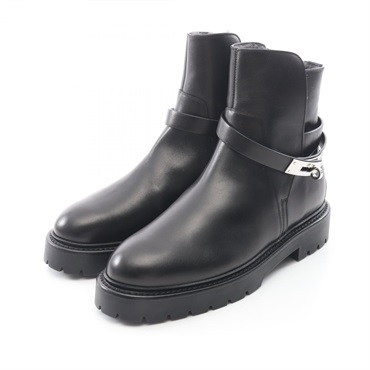 HERMES Veo Kelly Buckle Ancre Short Boots Shoes #38 leather Black Women