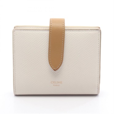 CELINE Small strap Bi-fold wallet 10H263BRU leather White Brown Used Women