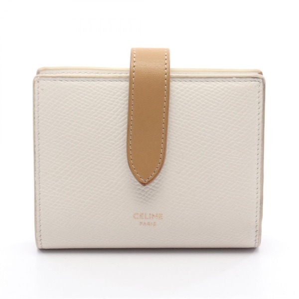 CELINE Small strap Bi-fold wallet 10H263BRU leather White Brown Used Women
