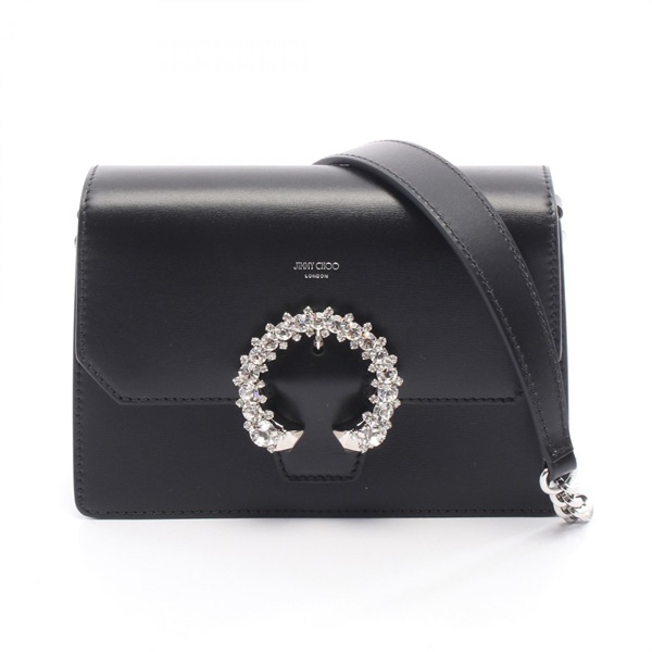 JIMMY CHOO Madeline 2Way Crossbody Shoulder Bag leather Black Used Women