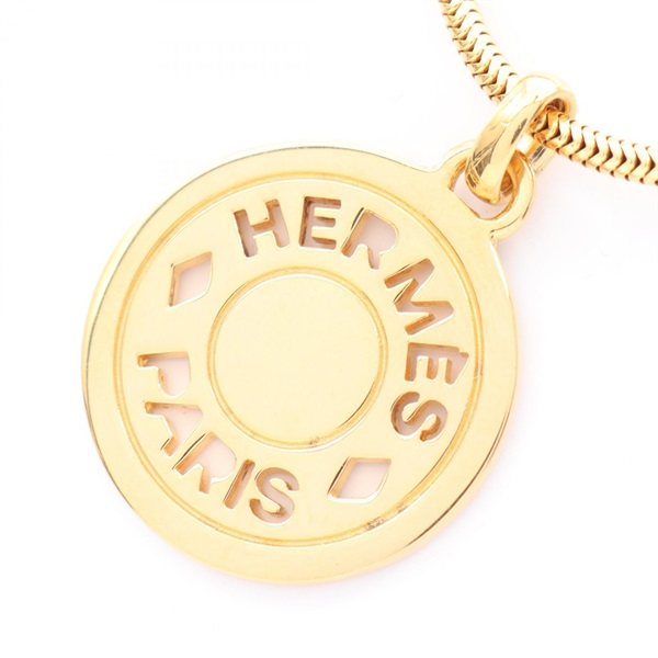 HERMES BIJOUTERIE FANTAISIE Sellier Necklace Pendant Gold Plated Used Women